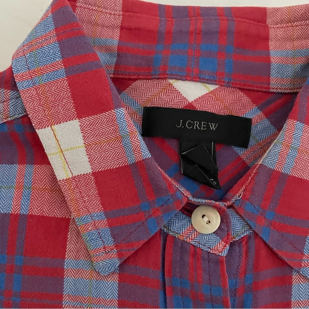 J CREW Plaid Shirt Red Blue White Long Sleeves Collar Cotton Blend Women’s XXS